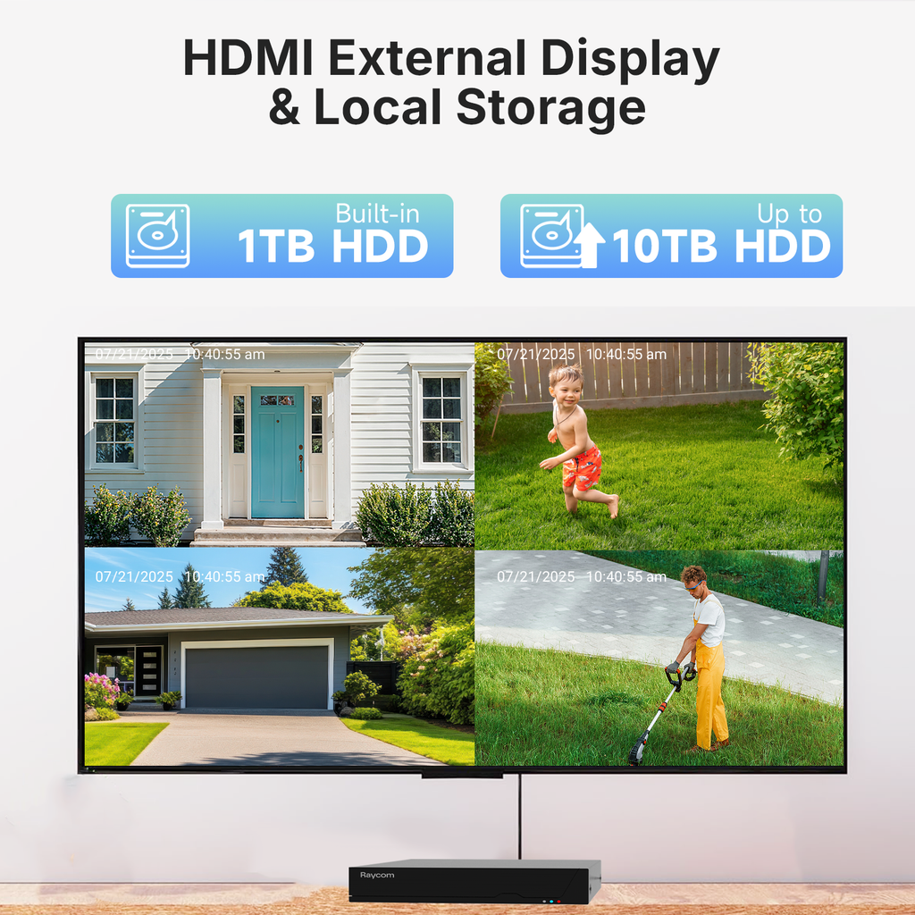 Rraycom 4CH POE Security camera system with 4 cameras with 1TB hard drive