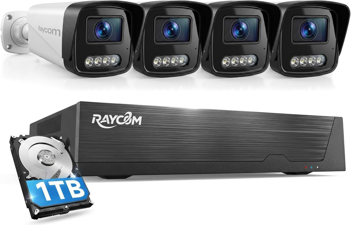 Rraycom 4CH 4MP PoE Security Camera System, Outdoor Cameras, 1TB HDD
