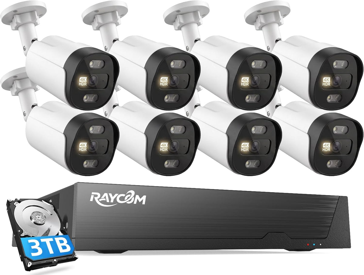 Rraycom 8CH 8MP PoE Security Camera System, Outdoor Cameras, 3TB HDD