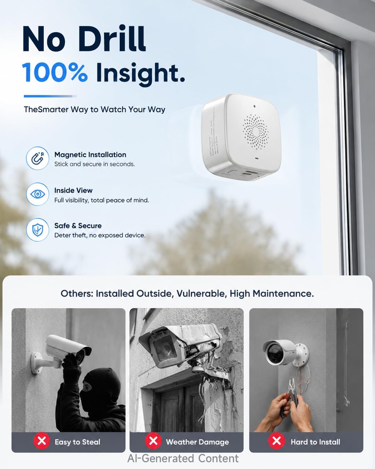 Rraycom 4MP Window Camera No Drill, 2.4G Security Camera
