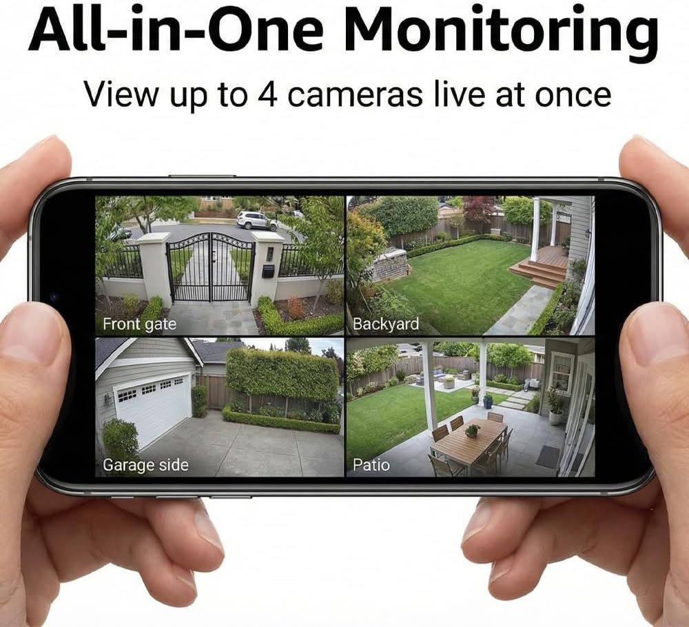 4MP Wireless Security Camera System, 2-Pack Solar Outdoor Cameras with Base Station