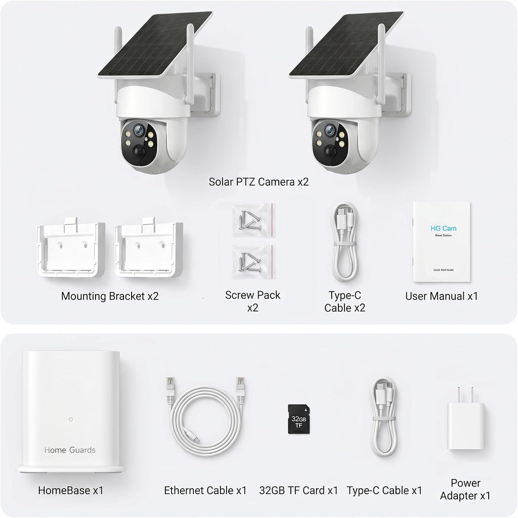 4MP Wireless Security Camera System, 2-Pack Solar Outdoor Cameras with Base Station