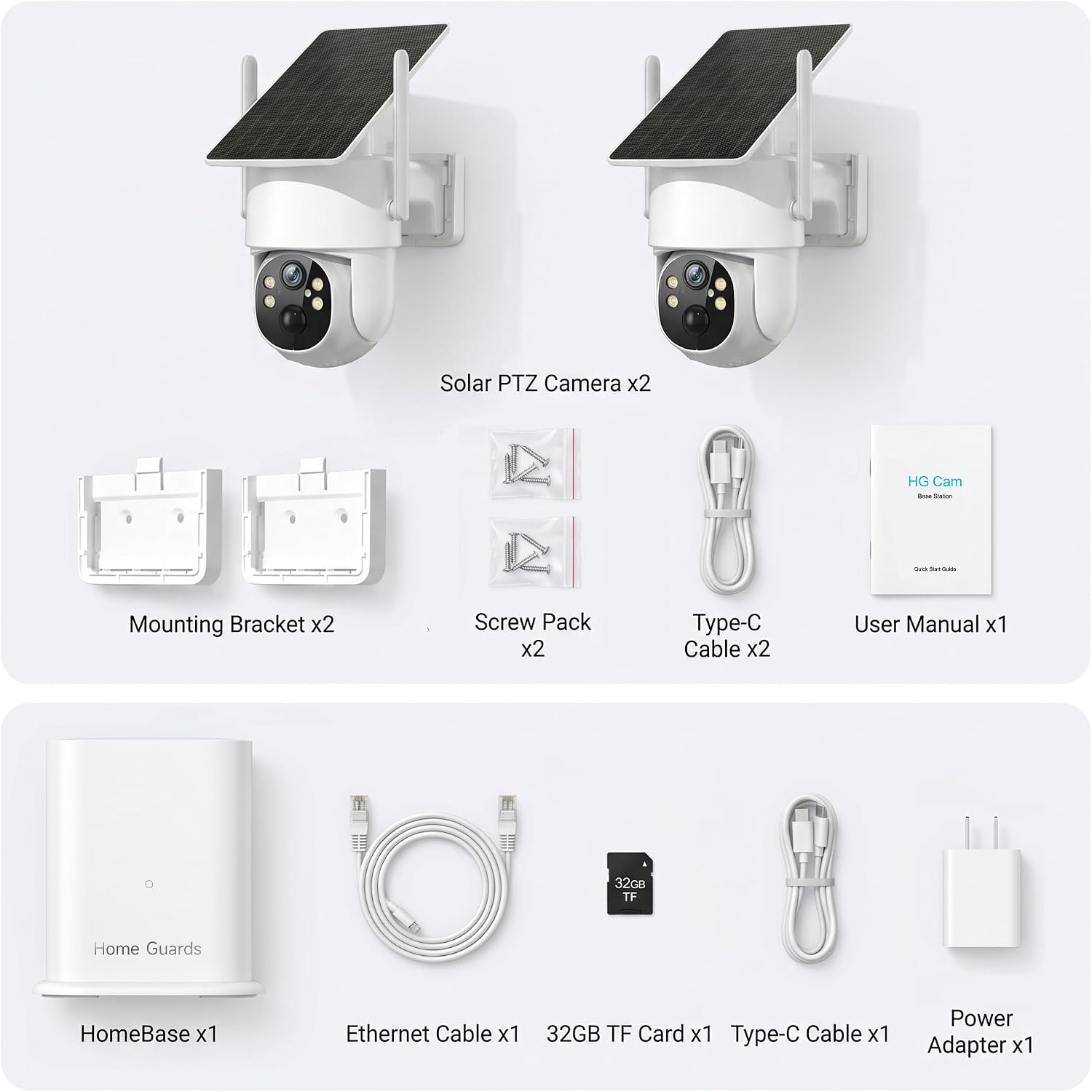 4MP Wireless Security Camera System, 2-Pack Solar Outdoor Cameras with Base Station