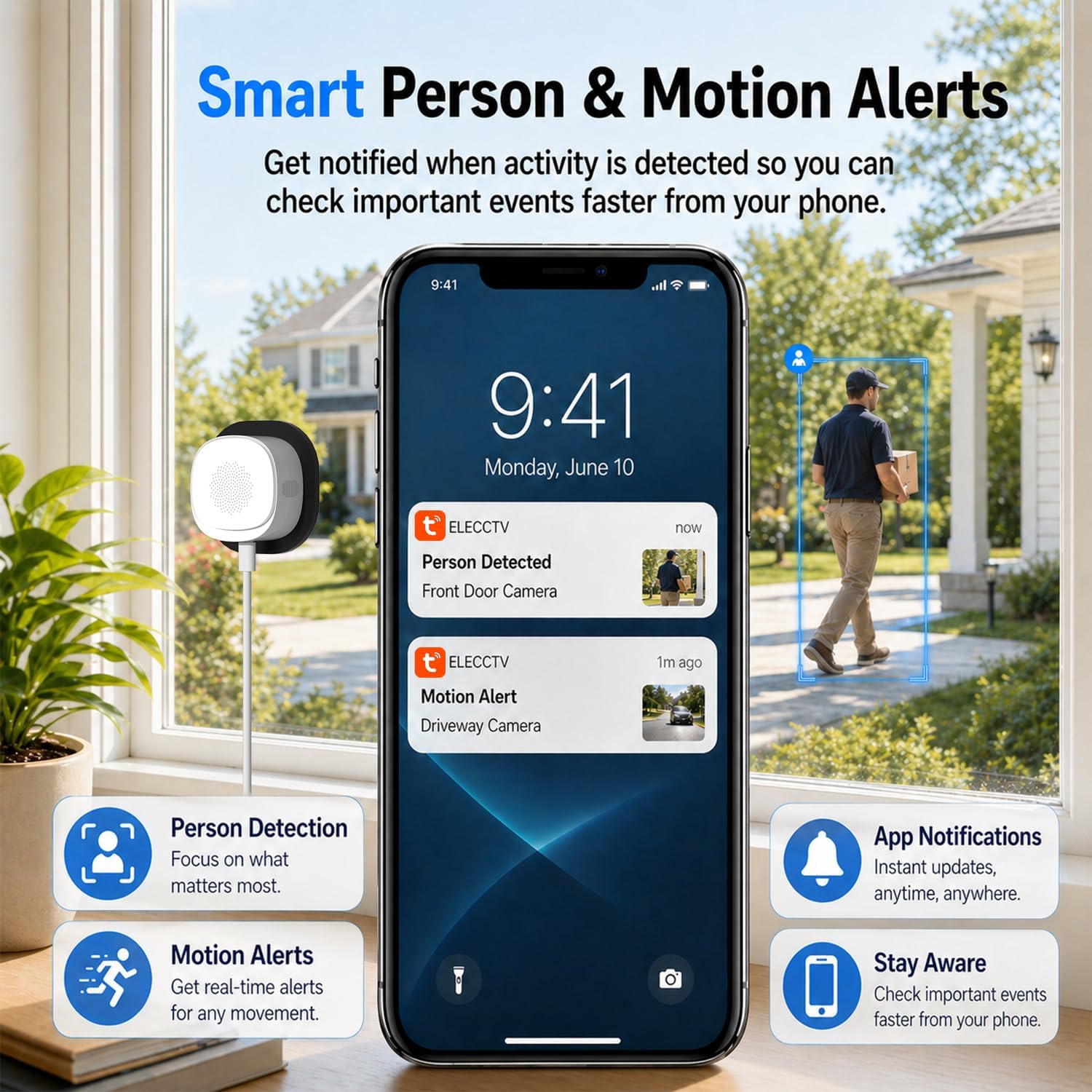 4MP 2.5K Window security Camera, 2.4G/5GHz WiFi No Drill Install-PT586