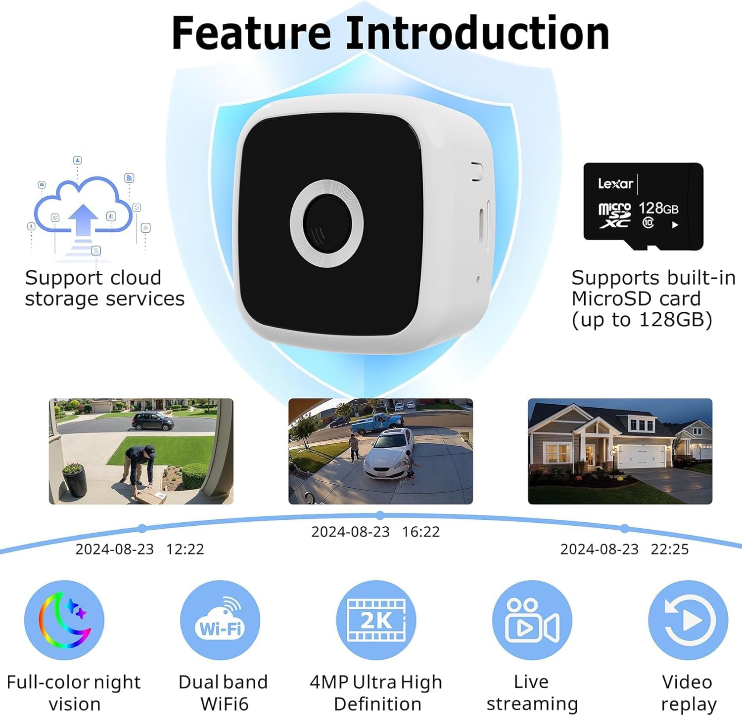 2.5K Window Camera Wireless,No-Drill Install,2.4GHz & 5GHz WiFi Indoor Cameras 6s Pre-Roll, Battery Powered,