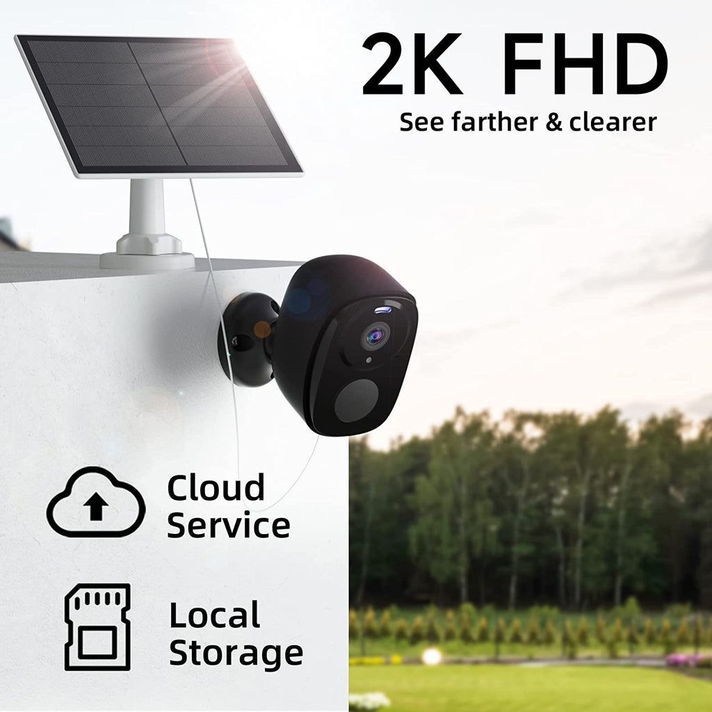 Security Camera Wireless Outdoor with Solar Panel-2K Battery Powered Security Cameras for Home Security, Color Night Vision, AI Motion Detection, 2-Way Talk, SD Card/Cloud Storage, Works with Alexa
