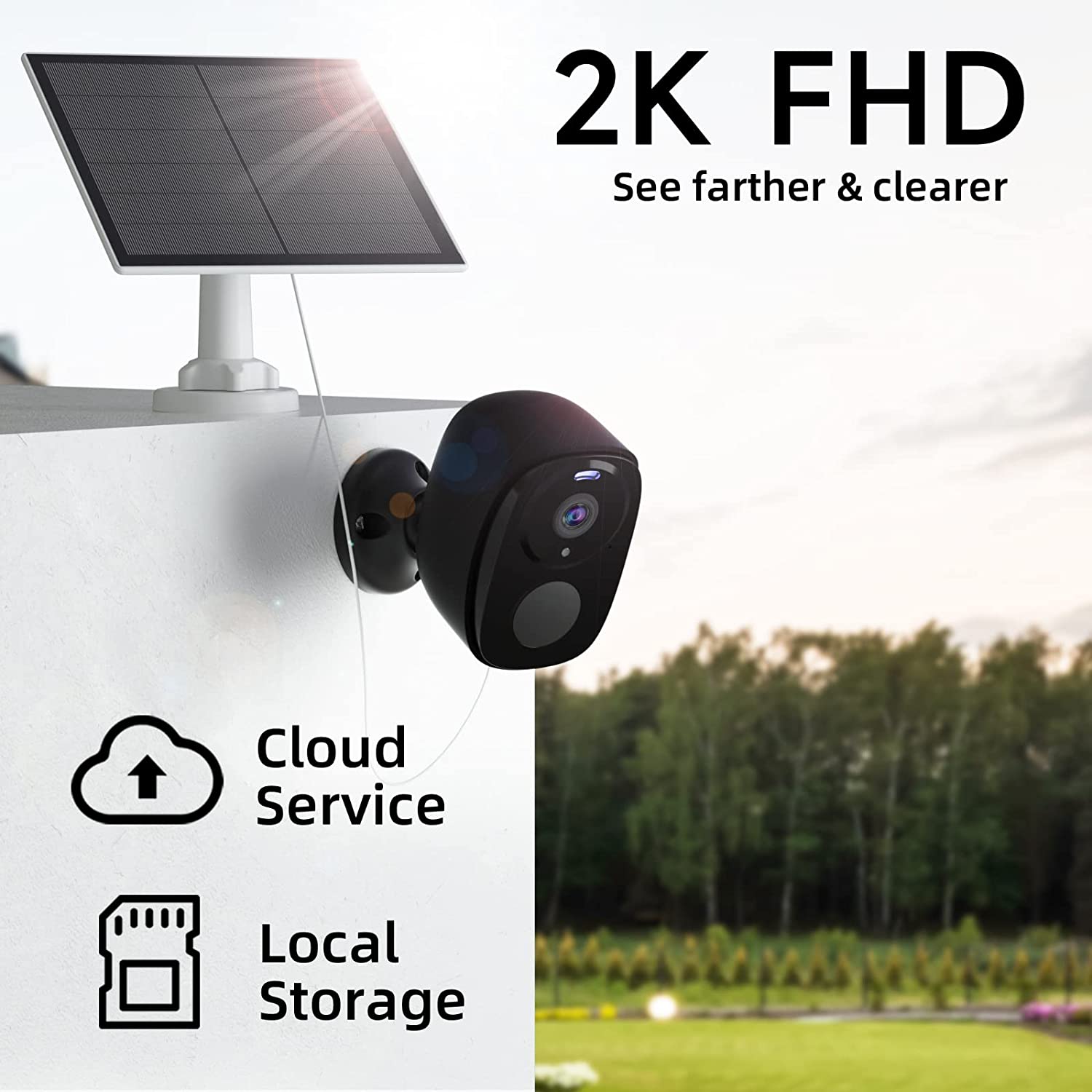 Security Camera Wireless Outdoor with Solar Panel-2K Battery Powered Security Cameras for Home Security, Color Night Vision, AI Motion Detection, 2-Way Talk, SD Card/Cloud Storage, Works with Alexa