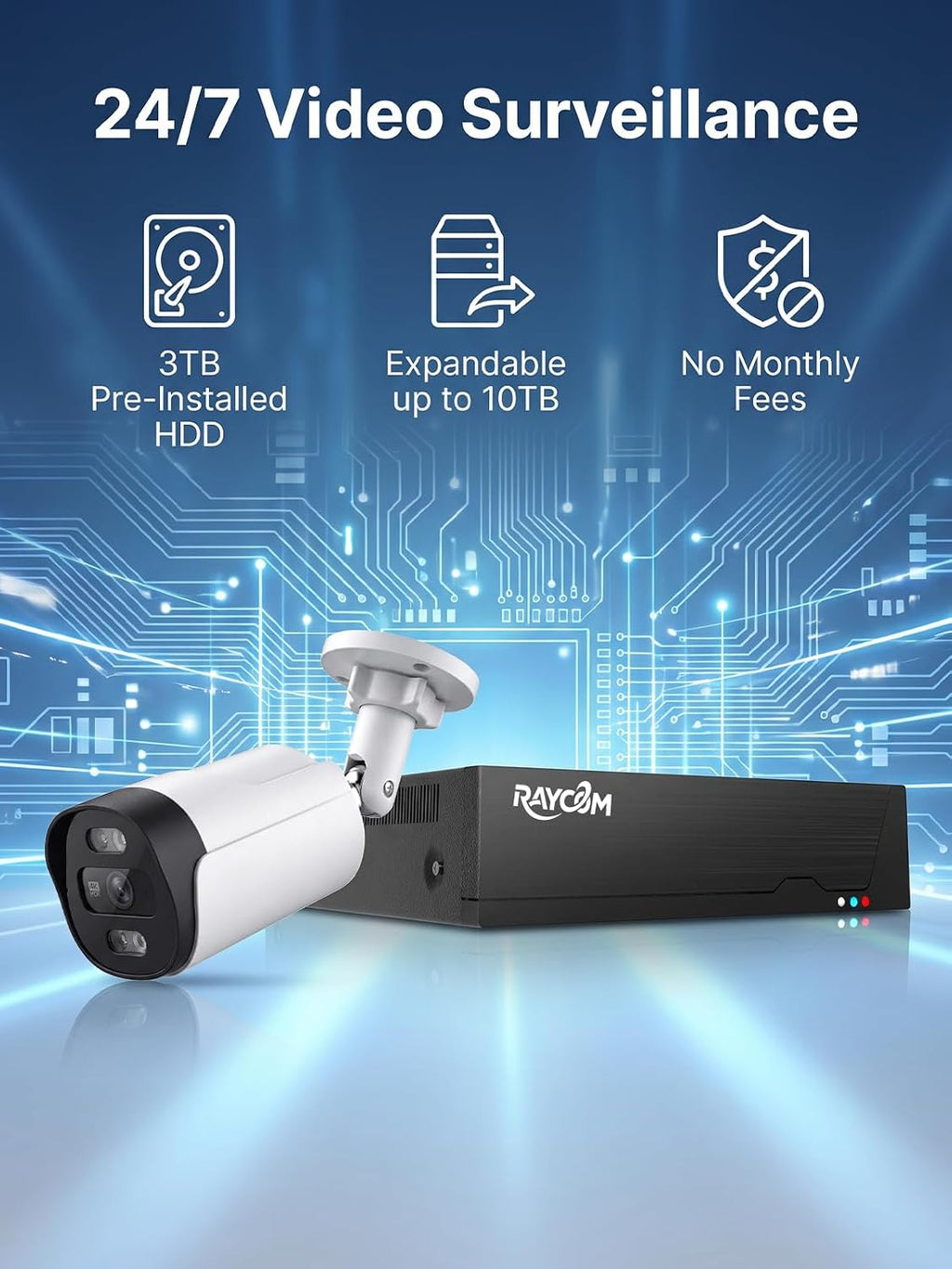 Rraycom 8CH 8MP PoE Security Camera System, Outdoor Cameras, 3TB HDD