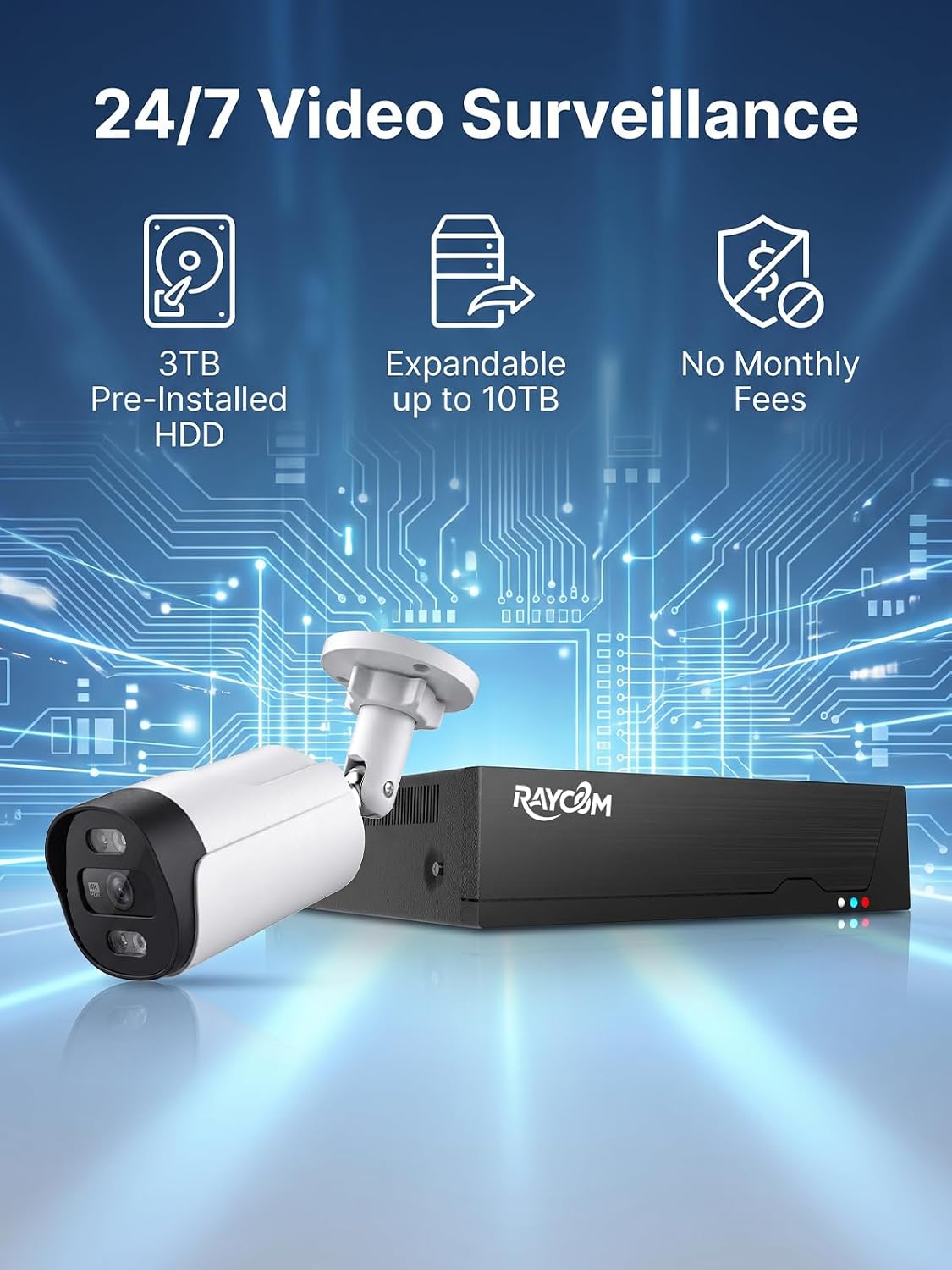 Rraycom 8CH 8MP PoE Security Camera System, Outdoor Cameras, 3TB HDD