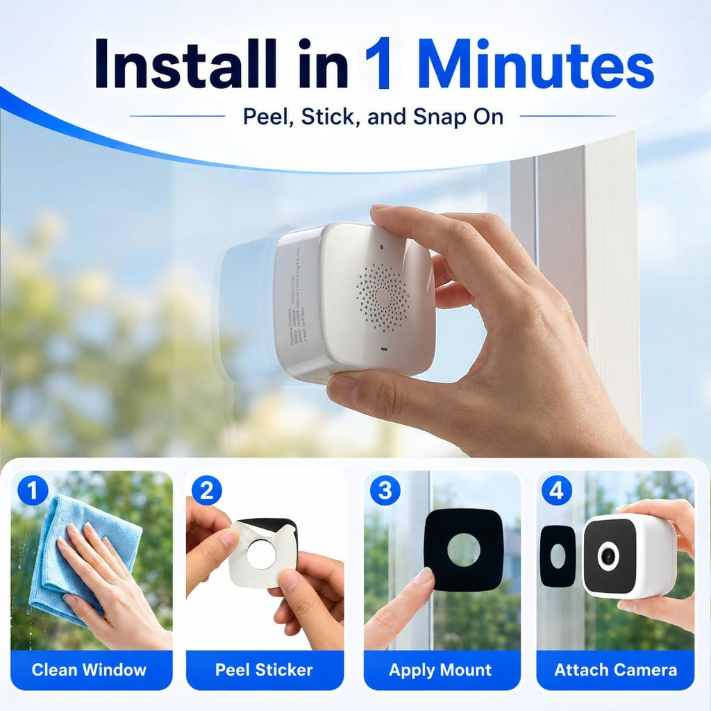 2.5K Window Camera Wireless,No-Drill Install,2.4GHz & 5GHz WiFi Indoor Cameras 6s Pre-Roll, Battery Powered,