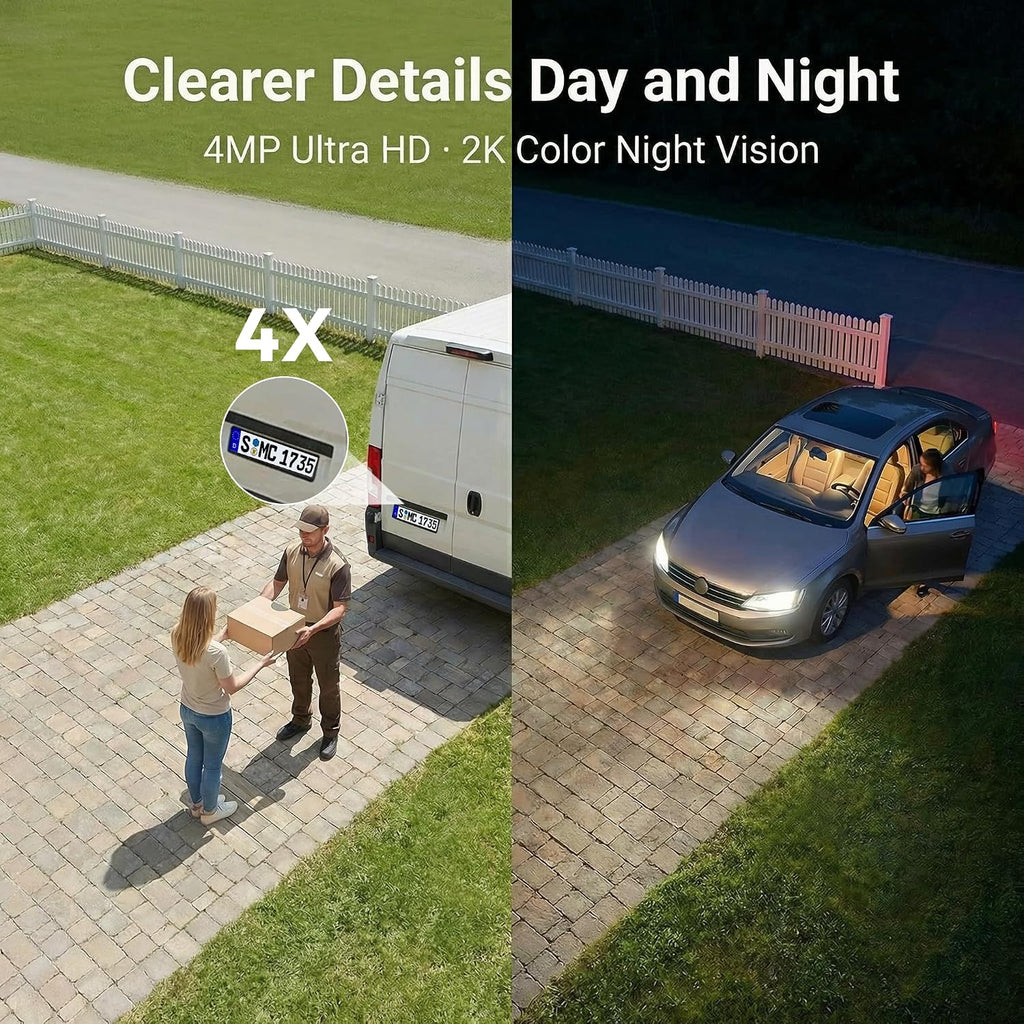 4MP Wireless Security Camera System, 2-Pack Solar Outdoor Cameras with Base Station