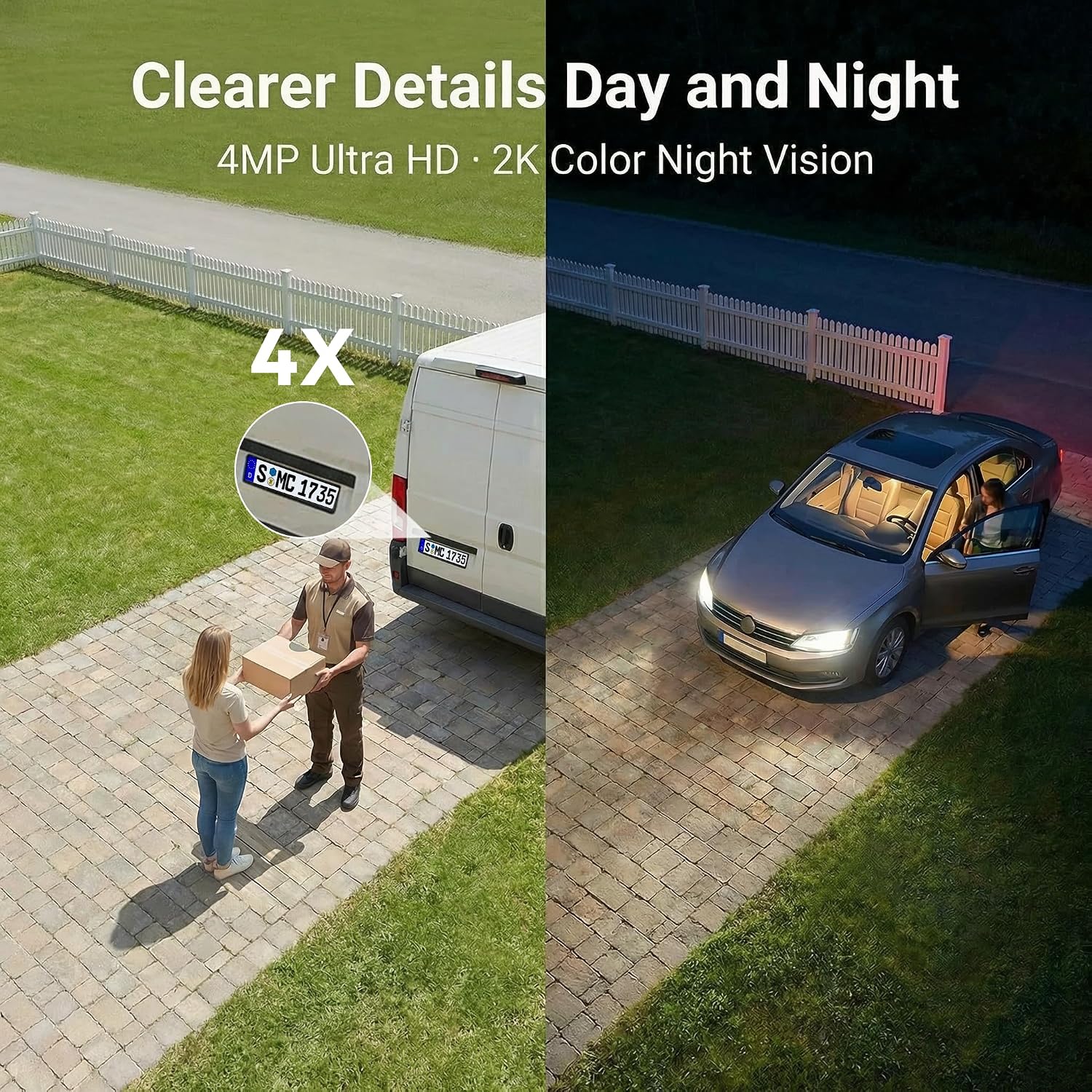 4MP Wireless Security Camera System, 2-Pack Solar Outdoor Cameras with Base Station