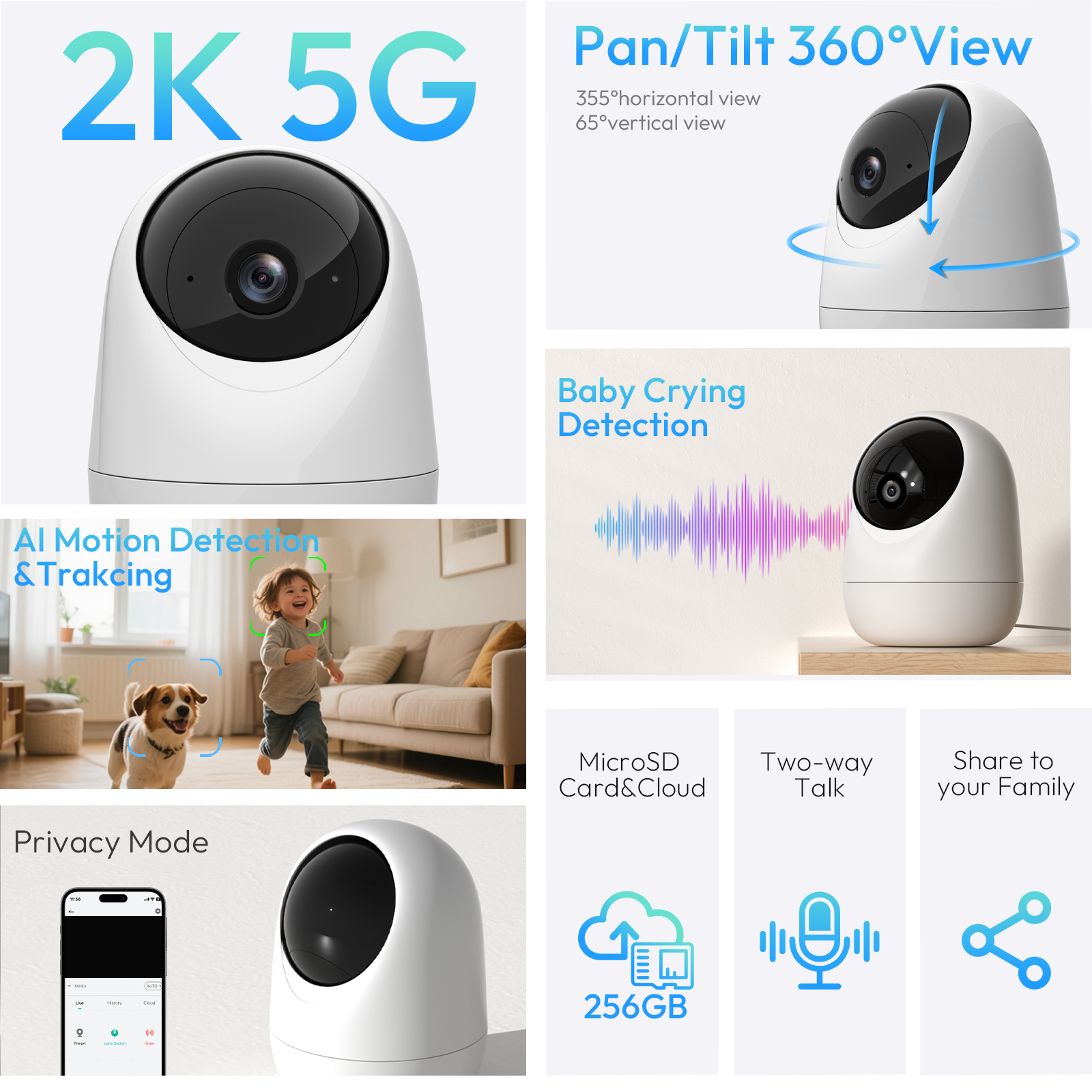 5G/2.4G Dual Band Wifi Indoor Security Camera