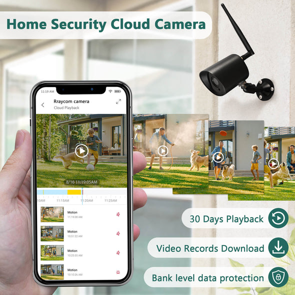 Rraycom Wireless Security Cloud Camera for Outdoor/Home,1080P Full HD WiFi IP Camera with Night Vision, Motion Detection, IP66 Waterproof,Cloud Storage, Live View Smartphone APP,Compatible with Alexa